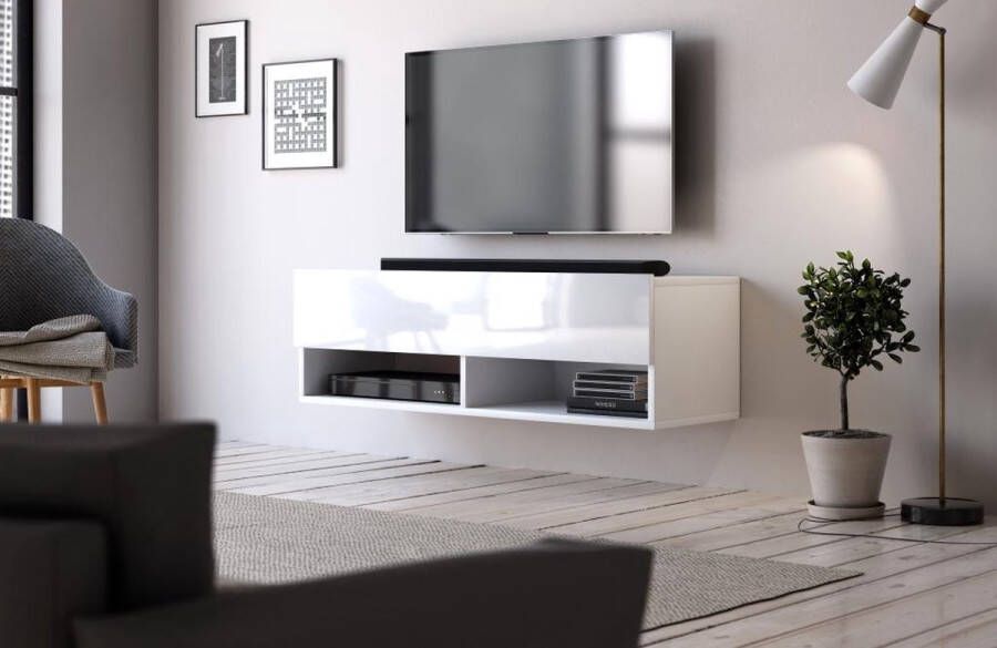 Hangend Tv Meubel Hoogglans Wit 100 cm – Zwevend TV Meubel Wit – Witte TV Kast Modern Design