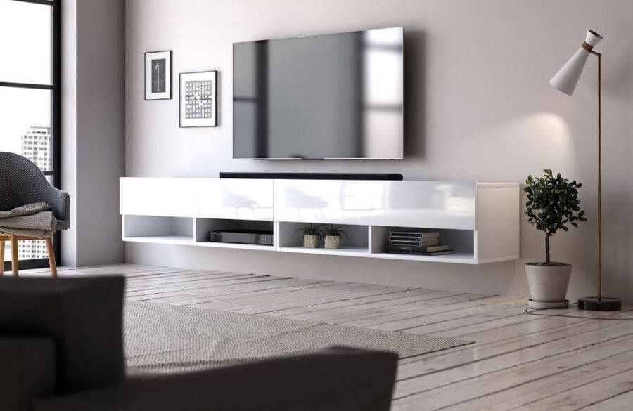 Hangend Tv Meubel Hoogglans Wit 200 cm – Zwevend TV Meubel Wit – Witte TV Kast Modern Design