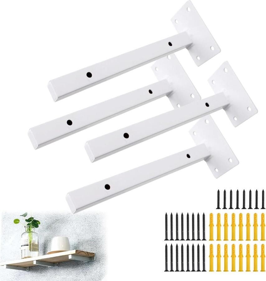 Hangend wandrek 60x60x15 cm 3 planken mdf ijzer decoratie hangrek woonkamer wit-goud wandrek