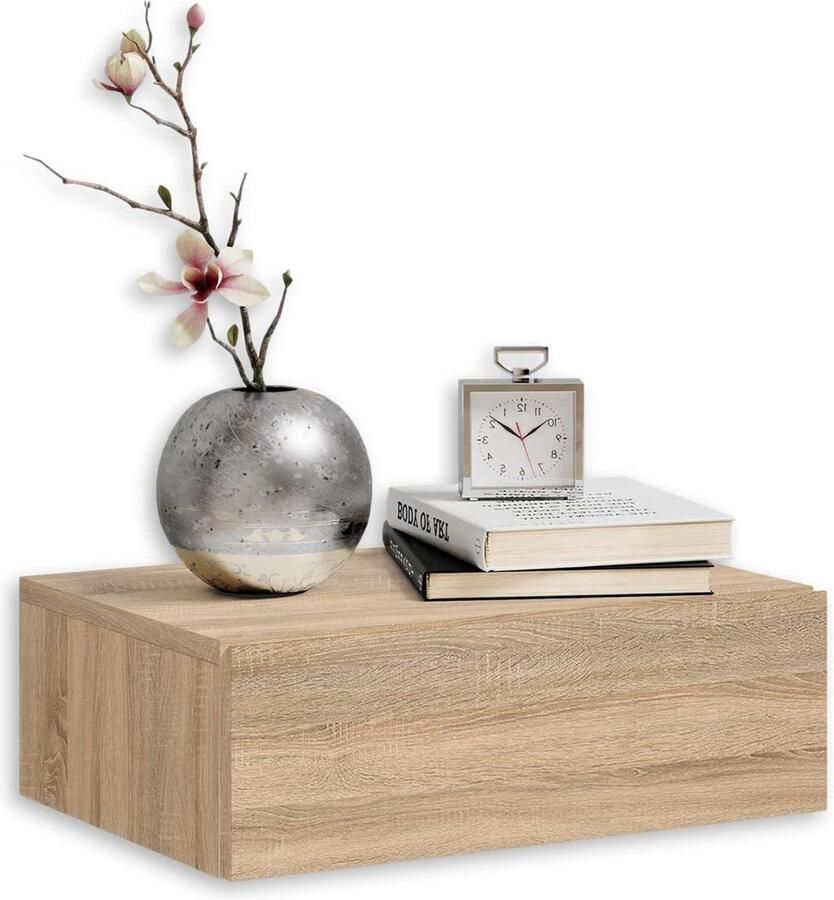 Hangend nachtkastje met lade en opbergruimte Sonoma eiken look 42 x 14 x 30 cm Beside shelf