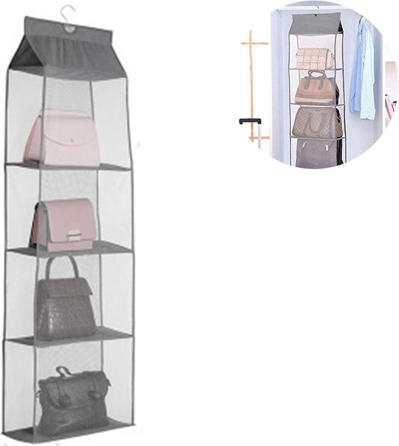 Hangende Garderobe Organizer Handtassen Organizer 4 Lagen & Opbergruimte 1 Stuk Voor Kasten Grijs