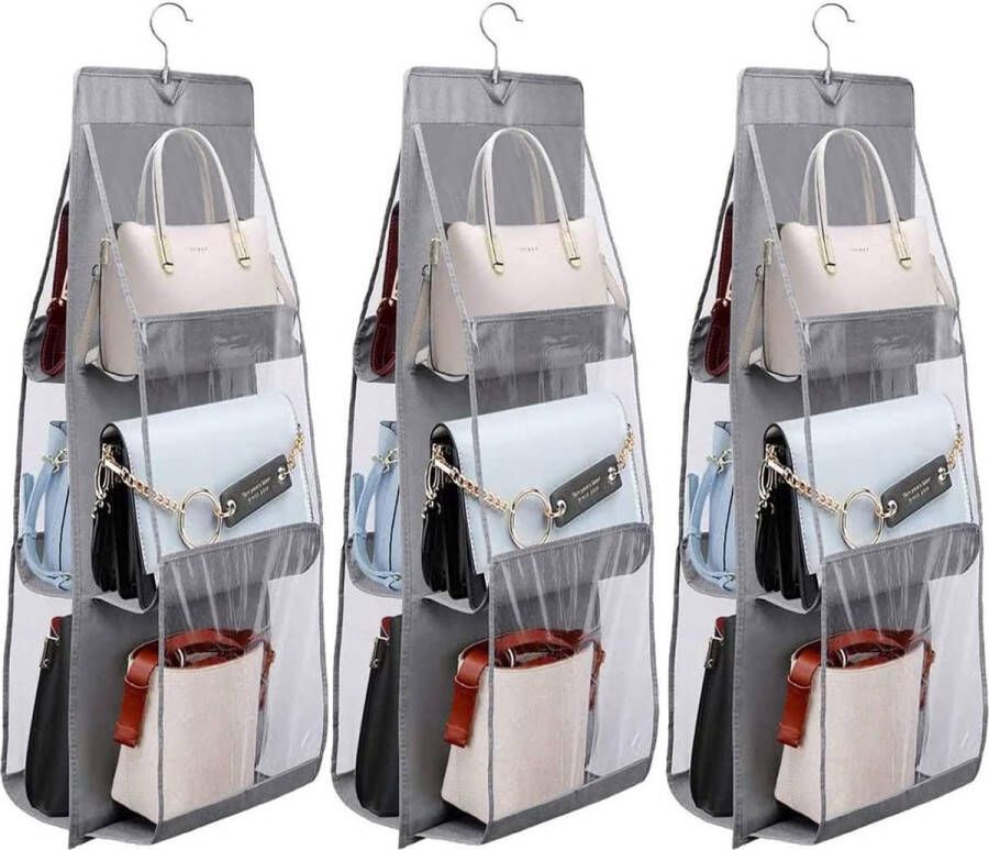 Hangende handtassen organizer hangend opvouwbare tasorganizer hangende hangorganizer tassen met 6 vakken zakhouder voor slaapkamer kledingkast (3 stuks)