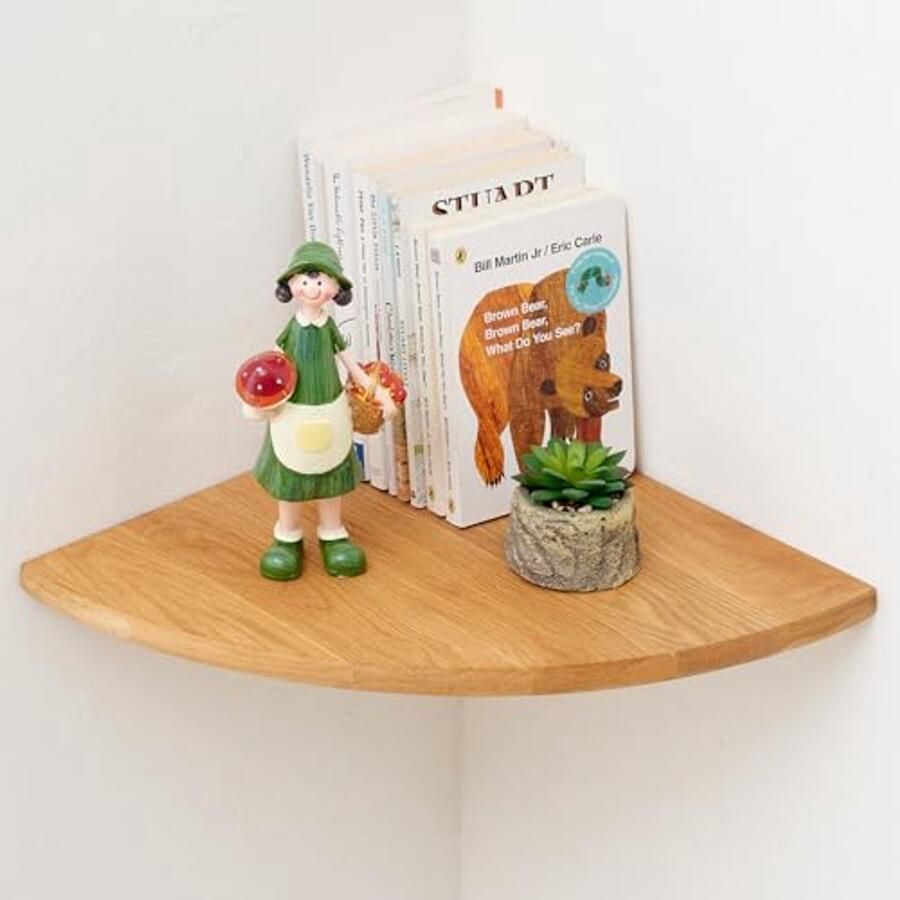 Hangende hoekplank van massief eikenhout voor planten en decoratie Klein zwevend wandrek (35 cm)
