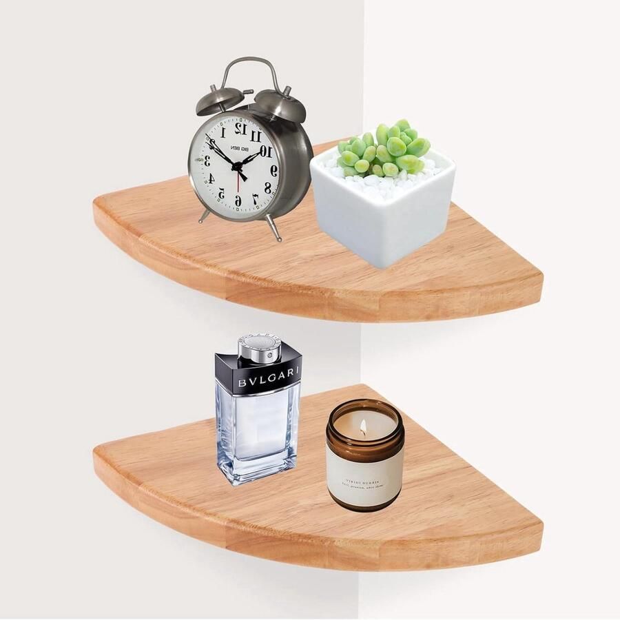 Hangende Hoekplank wandrek 2 stuks massief hout 18 cm