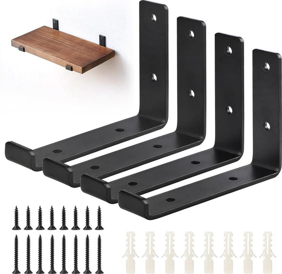 Plankhouders L-vormig zwart heavy duty metaal 13 cm 4 stuks boekenplanken kastplanken badkamerplanken bloemenplanken