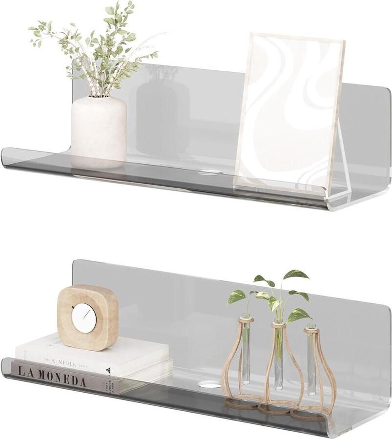Hangende houten wandplank set met nylon koord en metalen ringen set van 2 industrieel geschikt voor keuken woonkamer slaapkamer kinderkamer en als muurdecoratie bruin