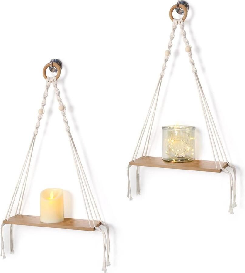 Hangende Houten Wandrek wanddecoratie boho stijl 1 stuk wit hout
