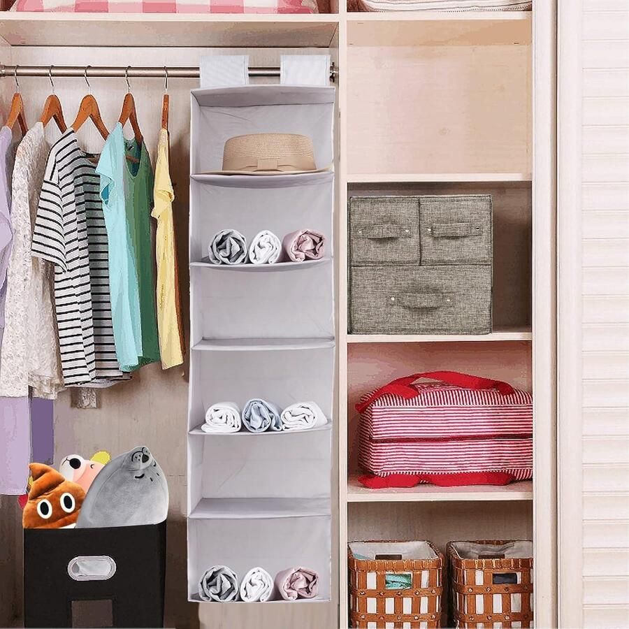 Hangende kast organizer met 6 opbergvakken voor schoenen en lingerie grijs 30 x 30 x 110 cm - Foto 3