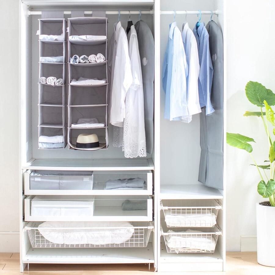 Hangende kast organizer met 6 opbergvakken voor schoenen en lingerie grijs 30 x 30 x 110 cm