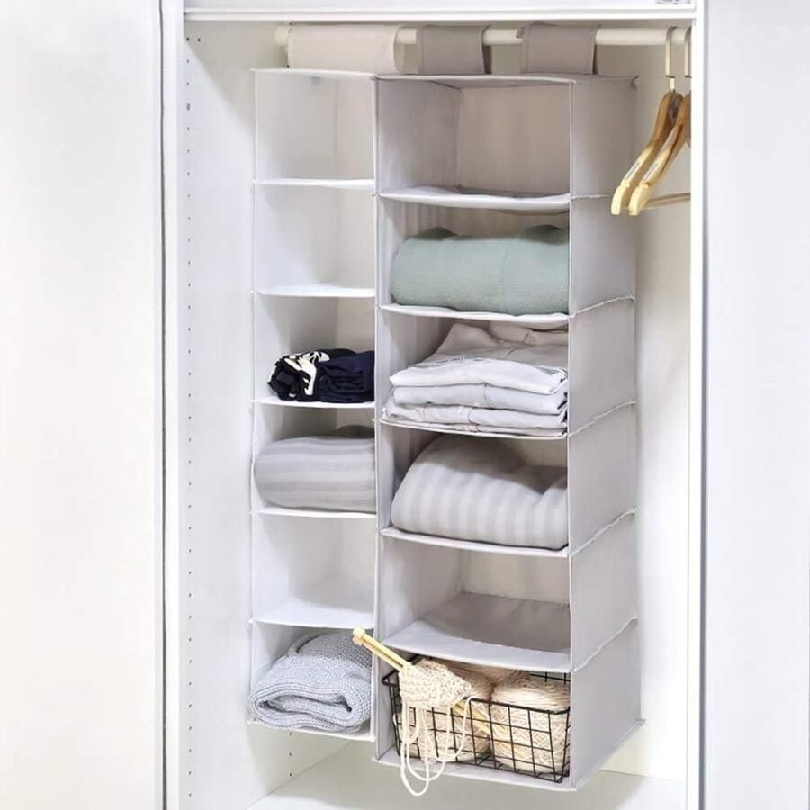 Hangende kastorganizer Opvouwbare hangende plank Hangende opbergkast met 6 vakken voor textiel Hangende stoffen kast voor truien Kleding Zwart 20cm