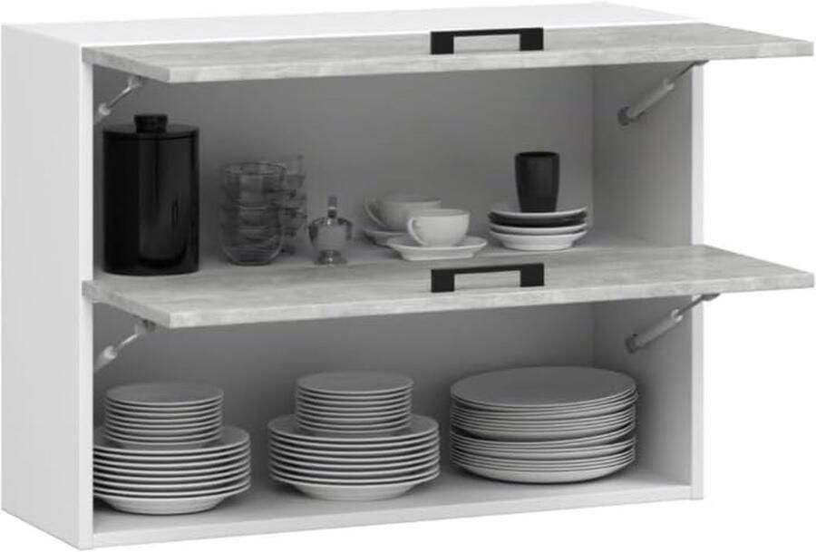 Hangende Keukenkast Bovenkast Keuken Wit Beton 80x30x58cm Met 2 Klepdeuren Ruimtebesparend en Modern