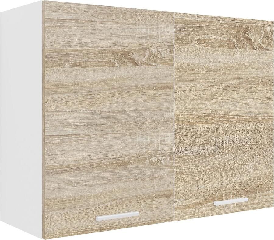 Hangende Keukenkast met Draaideuren 60 x 80 x 31 cm Wit en Sonoma-eiken