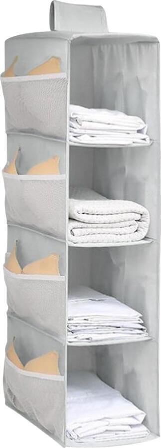 Hangende kledingkast opbergkast organisator hangend met zijzakken kledingorganisator ruimtebesparend en opvouwbaar slaapkameropslag grijs (4 lagen)