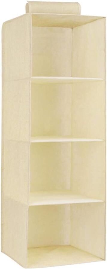 Hangende kledingkast organizer met 4 planken praktische en ruime opslag voor kleding beige