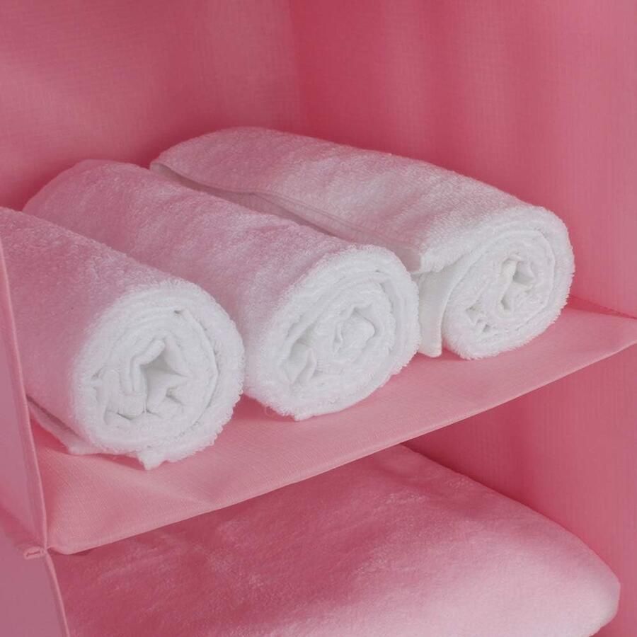 Hangende Kledingkast Organizer met 4 Planken Wasbaar Ruimtebesparend Roze