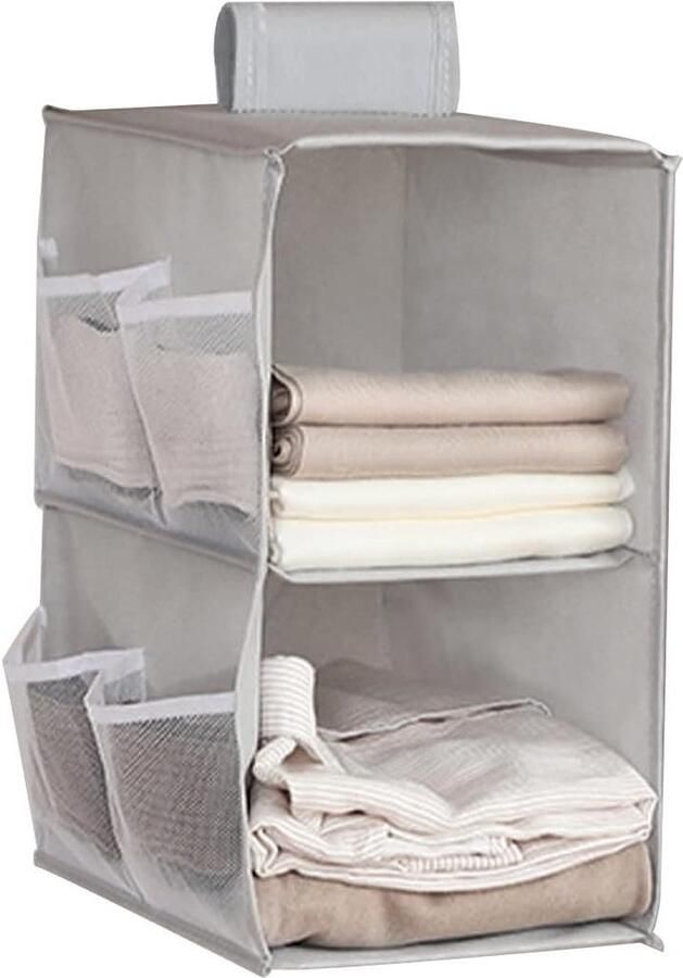 Hangende kledingkast organizer met 6 netvakken opvouwbaar en ruimtebesparend grijs Kledingkast