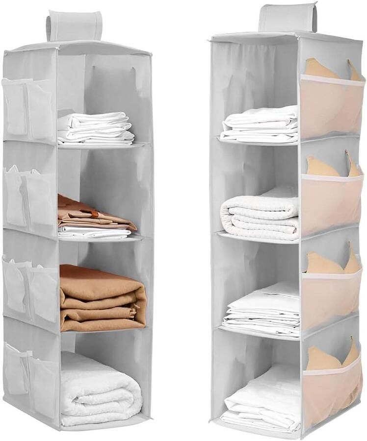 Hangende Kledingkast Organizer met Zijzakken Set van 2 stuks voor Ruimtebesparende Slaapkameropslag