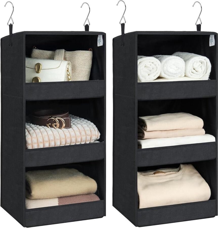 Hangende Kledingkast Organizer Zwart Pack of 2 Opbergen en Organiseren