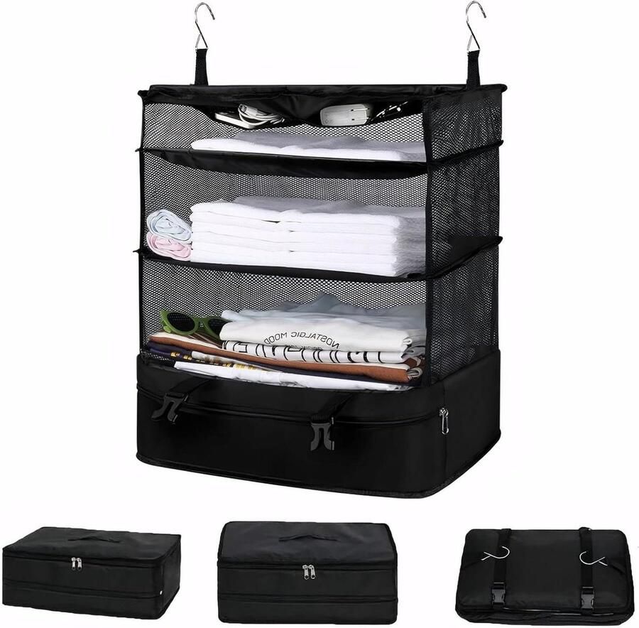 Hangende kofferorganizer groot opvouwbaar en ruimtebesparend 44 x 28 x 63 cm