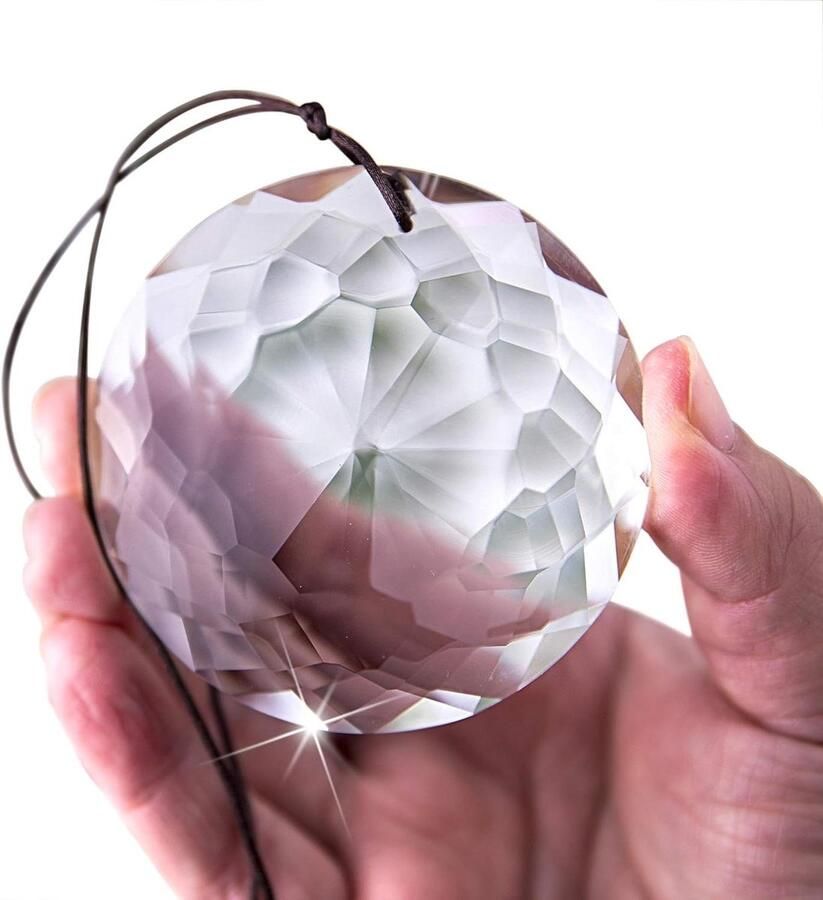 Hangende kristallen zonnevanger kroonluchter met prisma's en bloem van het leven ontwerp voor raamdecoratie handgemaakt ornament (75MM)