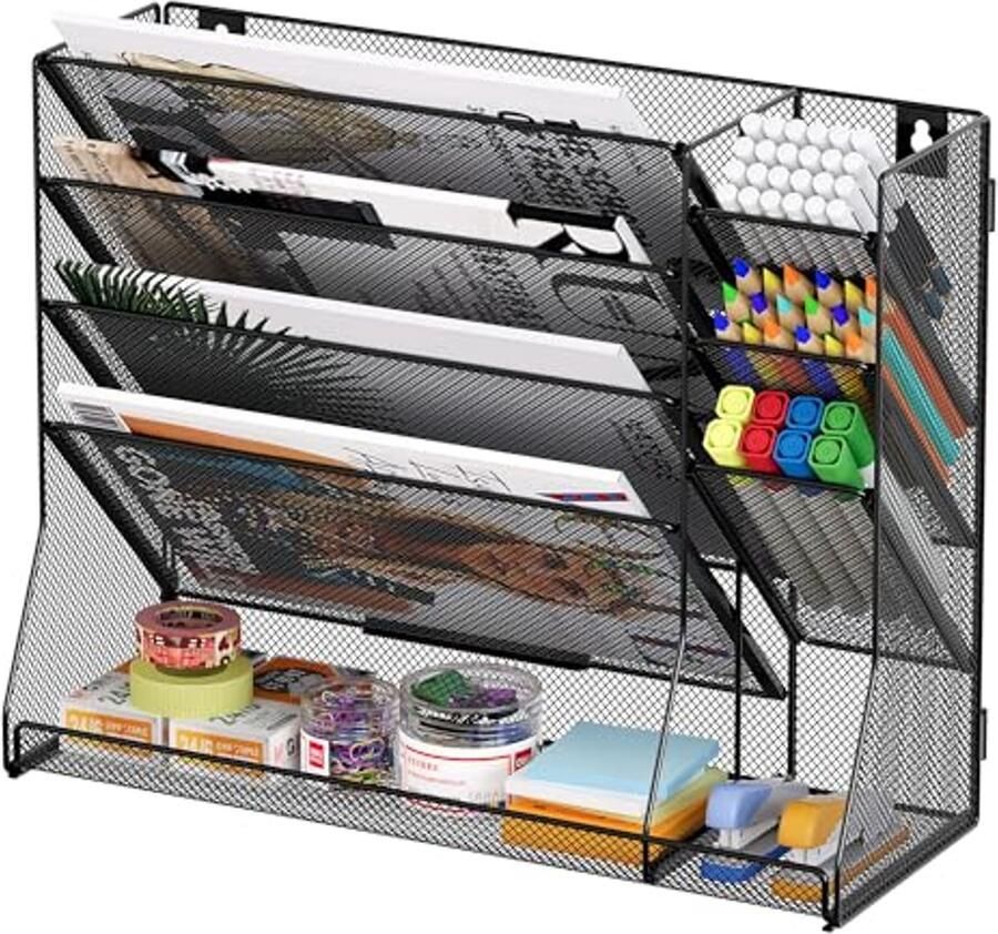 Hangende Muur File Organizer 5 Laags Mesh Magazine Houder met Penhouder voor Bureau