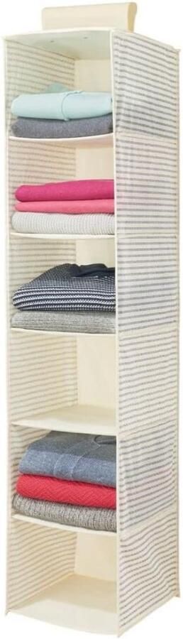 Hangende opberger met 6 vakken garderobe-organizer ideaal voor stof natuurlijk kobaltblauw gestreept