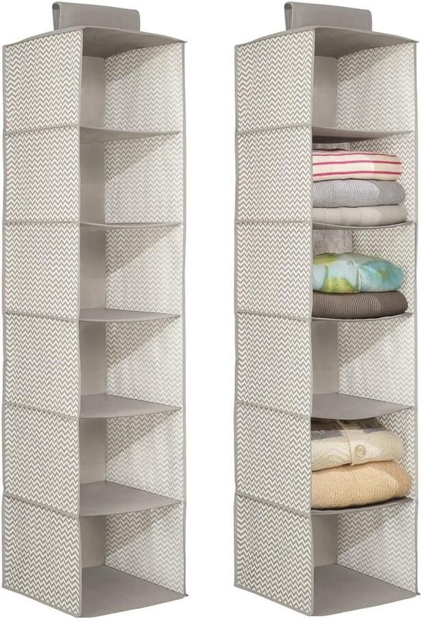 Hangende opberger met 6 vakken garderobe-organizer ideaal voor stof taupe natuurlijk
