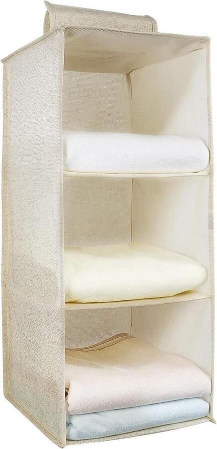 Hangende opbergkast organizer met 3 vakken opvouwbaar en ruimtebesparend stabiele hangorganizer met bamboestok versterkt opbergsysteem Kledingkast