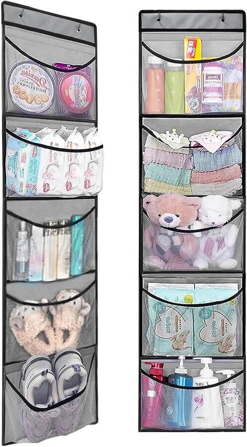 Hangende Opbergorganizer 2 Stuks 10 Netvakken Voor Kast Opslag Boven de Deur Hangend Knuffeldieren Opslag Grijs