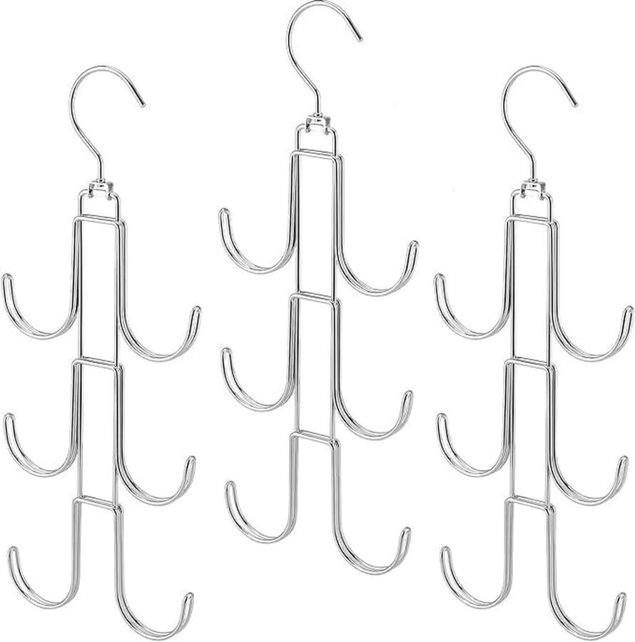 Allecto Plus Hangende Opbergorganizer voor Handtassen 3-laags met 6 Haken Draaibare Metalen Hangrek voor Kast Kledingkast Set van 3