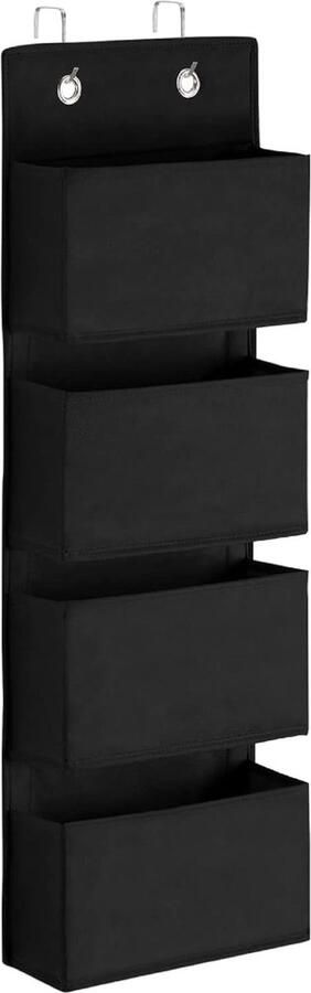 Hangende organisator deurorganizer hangende opslag met 4 zakken en 2 metalen haken hangende plank stevige kledingkastorganizer voor badkamer slaapkamer kinderkamer zwart