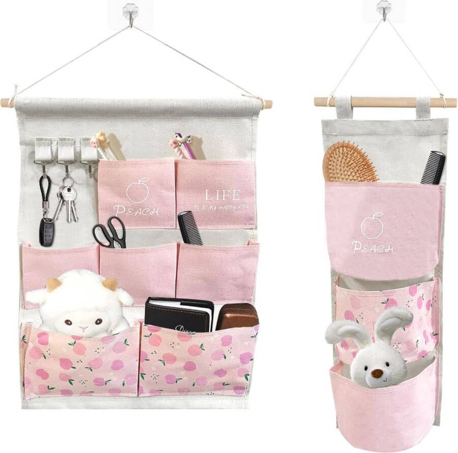 Hangende organizer 2 stuks hangende tas hangorganizer hangende opbergtas badkamer hangtas deurhangtas stoffen hangtas tas voor kinderen (roze)