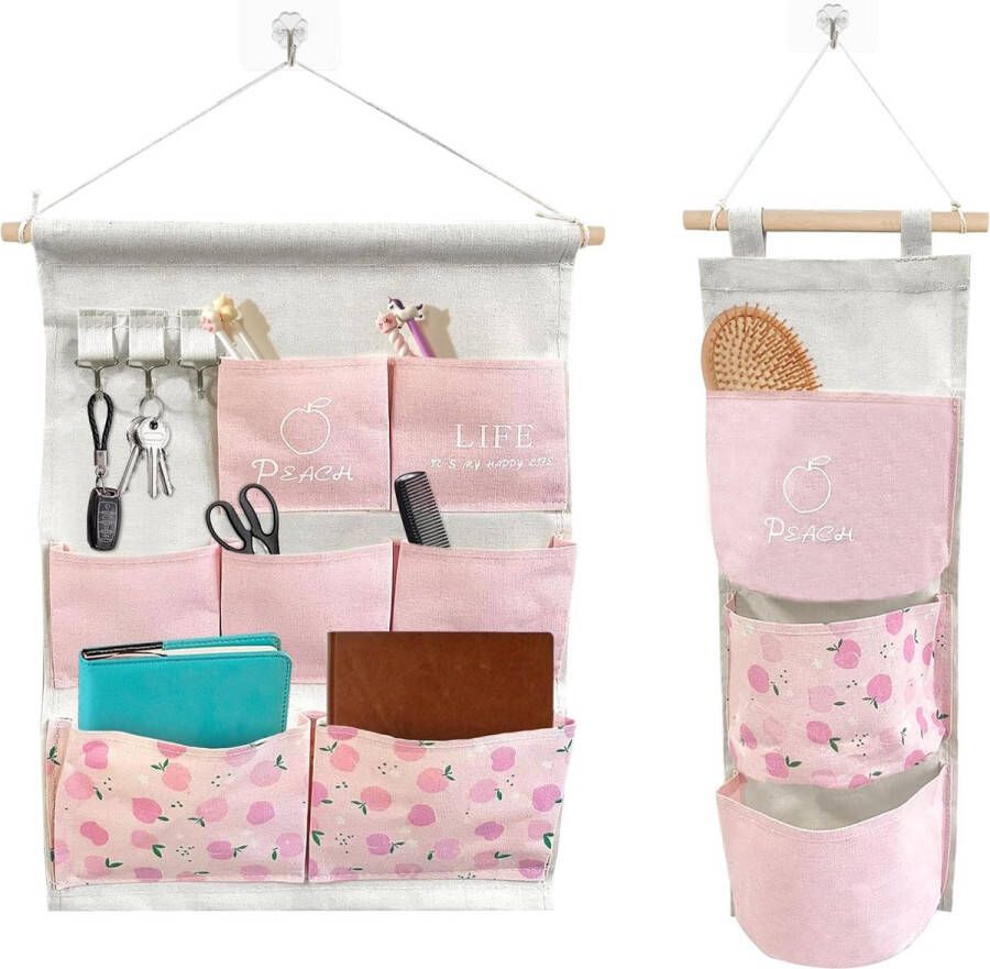 Hangende organizer 2 stuks hangorganizer voor de kinderkamer bevat 3 en 7 vakken deurorganizer hangorganizer geschikt voor slaapkamer badkamer kledingkast roze oranje patroon
