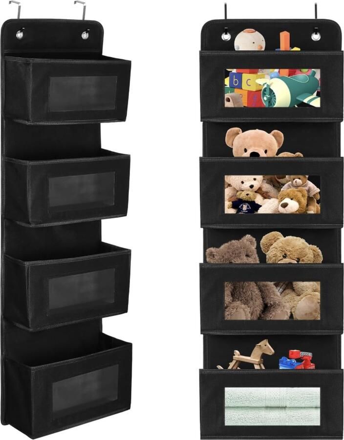 Hangende organizer aan de deur met 4 vakken hangende opslag organizer om op te hangen aan de deur of aan de muur voor slaapkamer kantoor zwart