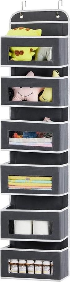 Hangende organizer deurorganizer hangend kledingkastorganizer 6 grote vakken met venster hangrek badkamer hangende opslag voor slaapkamer kinderkamer grijs