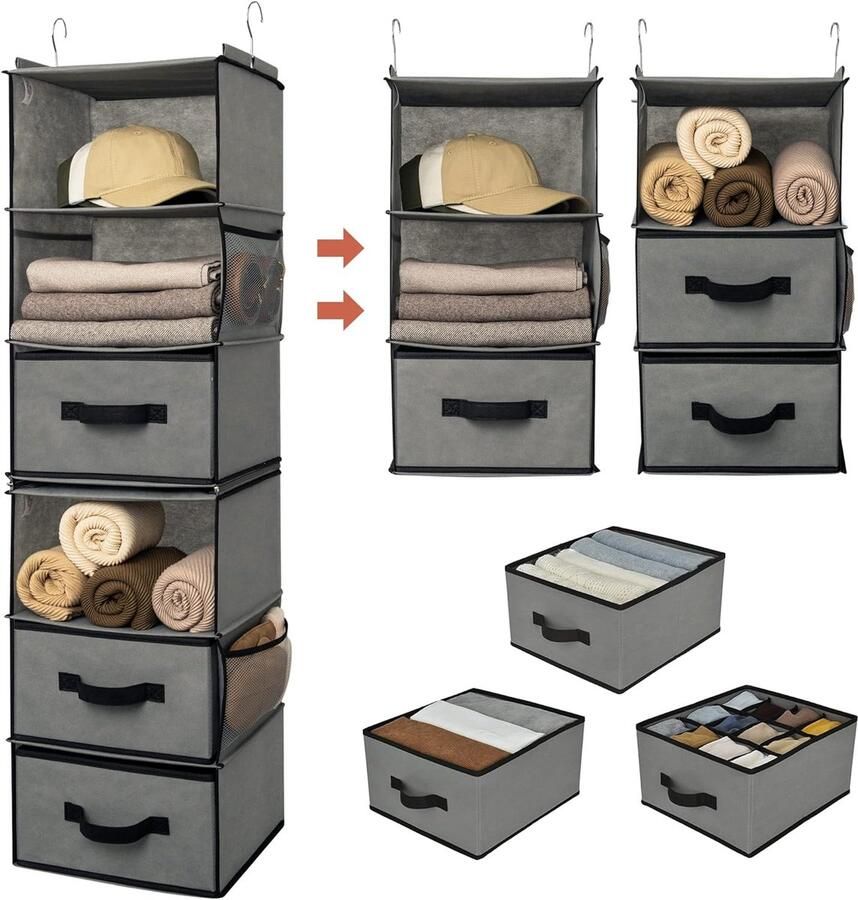 Hangende organizer kast 1 stuks hangrek stof met laden grijs hangende opbergkast kledingkast hangorganizer kledingkast hangrek opslag voor slaapkamer