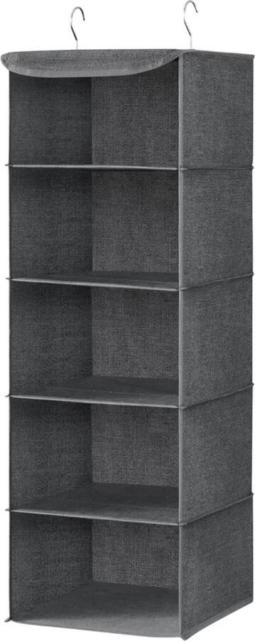 Hangende organizer kastorganizer hangende plank hangende opslag opvouwbaar en ruimtebesparend metalen haken en bamboe inzetstukken linnenachtige textuur grijs RYCH06G