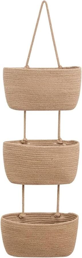 Hangende organizer met 3 trappen voor deur en wandmontage Opbergmanden van katoenen touw voor woonkamer slaapkamer badkamer en kinderkamer