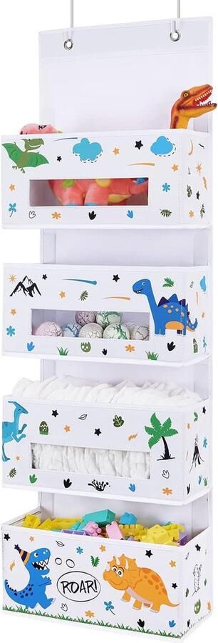 Hangende Organizer met 4 Vakken Wandorganizer voor Baby s en Kinderen Jongens en Meisjes Deur Organizer met Dinosaurusthema
