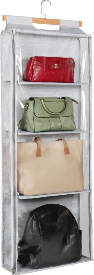 Hangende organizer voor handtassen organizer met ritssluiting kledingkastorganizer voor portemonnees en handtassen met 4 vakken en 2 haken voor slaapkamer en woonkamer