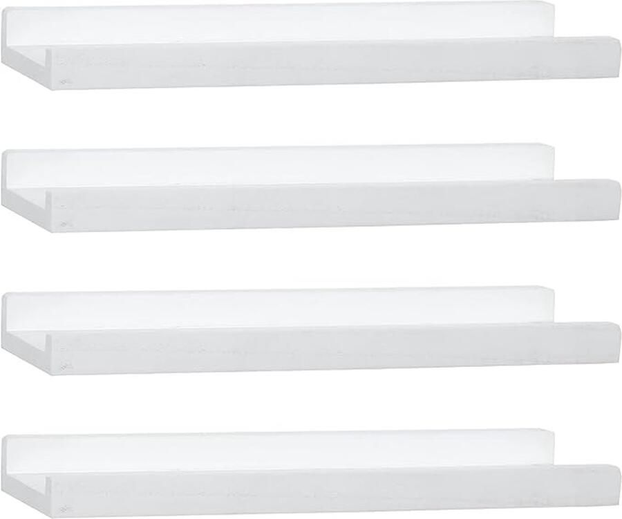 Hangende planken decoratie brede wandplank houten display plank voor badkamer slaapkamer keuken planken voor wanddecoratie set van 4 wit 43 x 13 x 40 cm