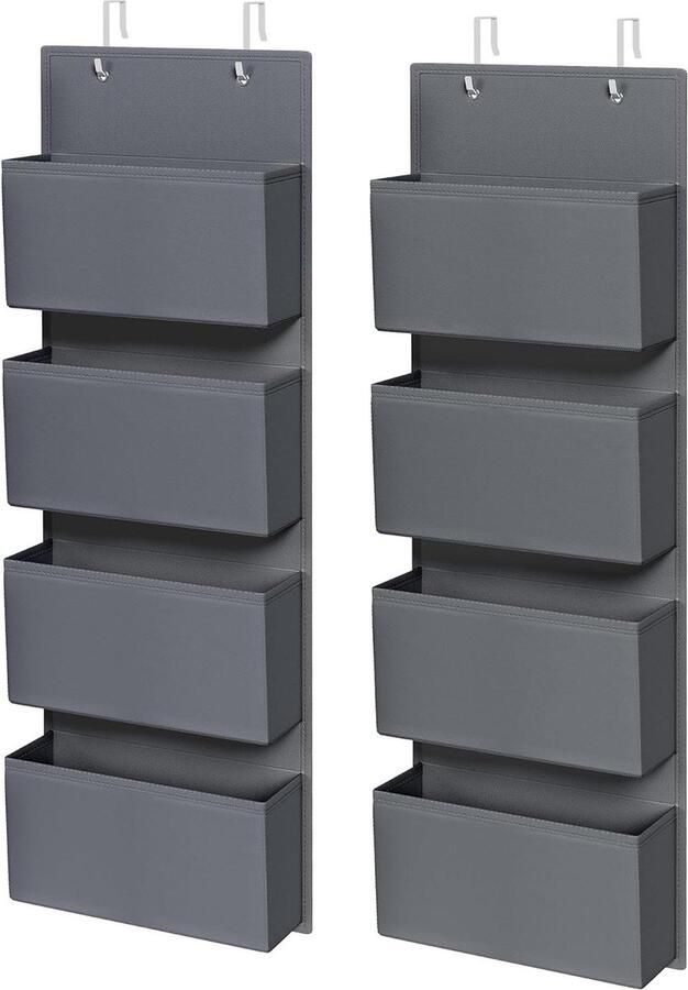 Hangende planken set van 2 4 vakken hangende opberger organizer hangend aan de deur of muur slaapkamer kantoor 12 x 335 x 100 cm leigrijs RDH004G02