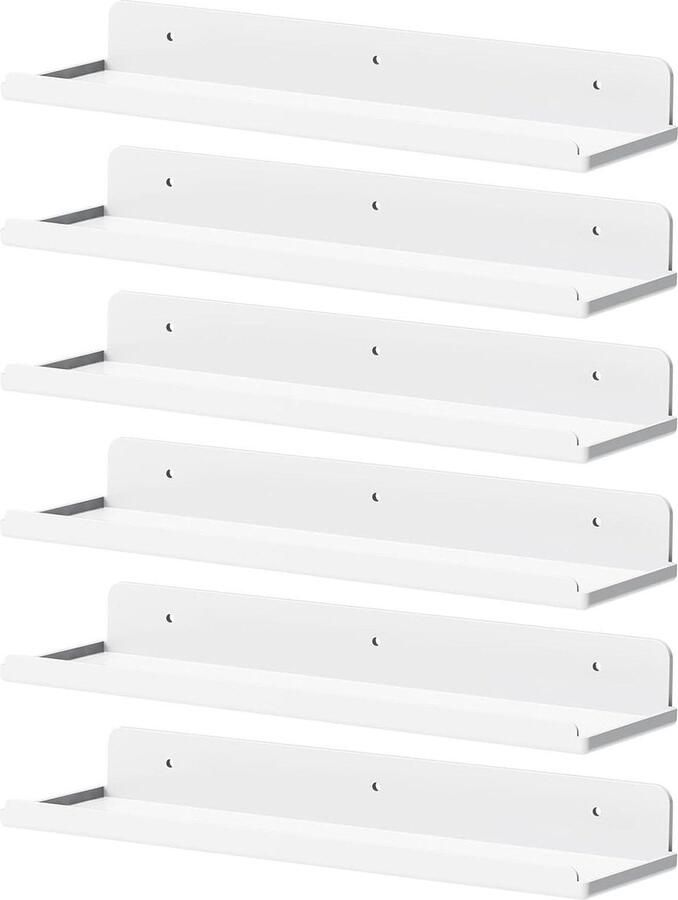 Allecto Plus Hangende Witte Acrylplanken voor Muur 6 Pack 15 inch Kamerdecor voor Boekenkast Vinyl Platen Slaapkamer Woonkamer Badkamer Keukenopslag Trendy en Functioneel Organisatiesysteem