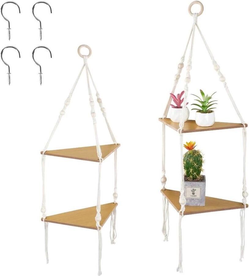 Hangende rekken voor aan de muur macramé-planken set van 2 rustiek hout multifunctioneel