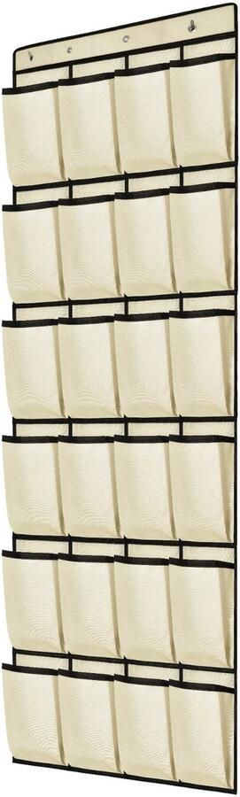 Hangende schoenenrek 24 vakken Opbergvak achter deur met 4 haken Ruimtebesparend Hangende schoenenrek Beige 1 stuk