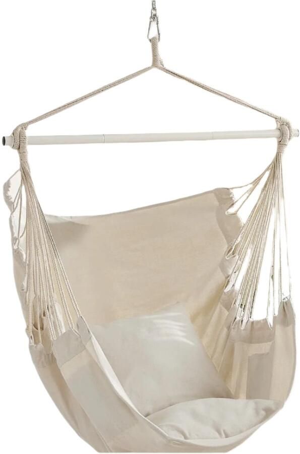 Hangende stoel swing hanging stoel met 2 kussens duurzame stabiliteit 150 x 128 cm stoel crème witte polyester katoen 140 cm hoge hellingsstoel