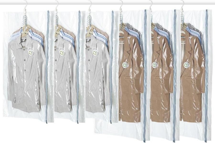 Hangende vacuümzakken voor kleding 6-pack (3 lange en 3 korte) pakken mantels jassen kledingkast-organizer hangende vakkumzakken opbergtas voor kleding Kledingkast - Foto 2