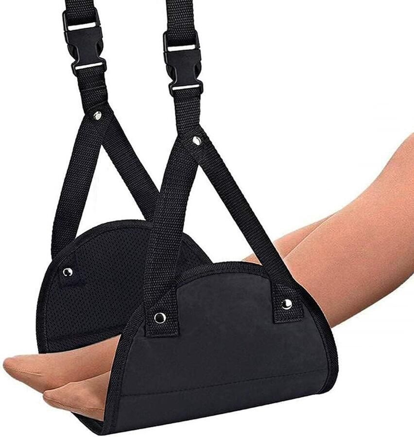 Opaceluuk Voetsteun Vliegtuigvoetsteun van Premium Foam Hoofdhangmat Draagbare Reisvoetsteun Vliegtuig Handbagage Voetsteun In Hoogte Verstelbare Voetsteun Reisaccessoires Voetsteunen Hangmat Zwart