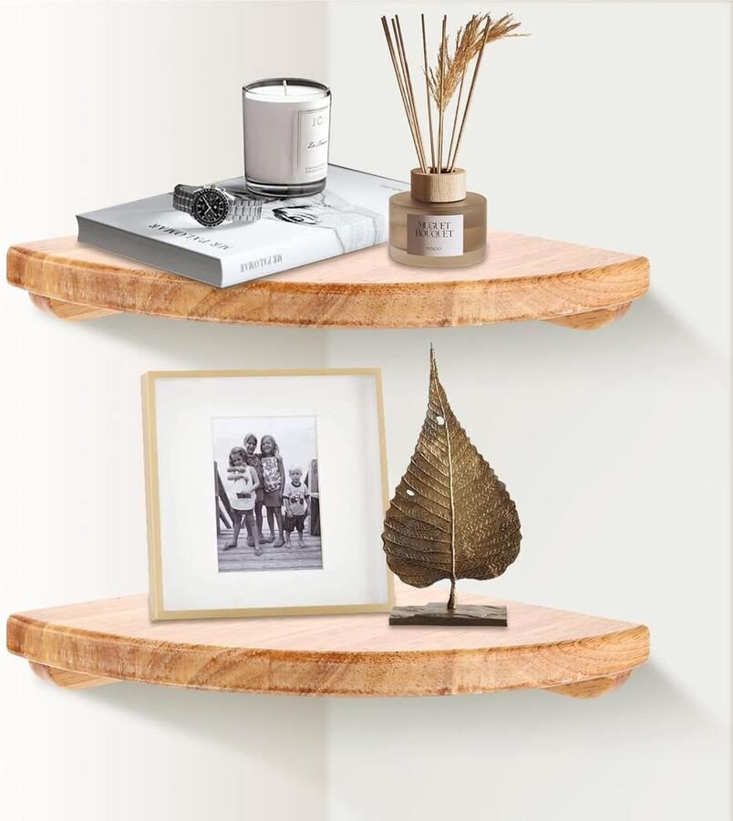 2 stuks hoekplanken hangend wandrek 22 cm waaiervormig hoekrek massief hout hoekplank muur zwevend hoekrek voor slaapkamer woonkamer keuken inclusief bevestigingsschroeven