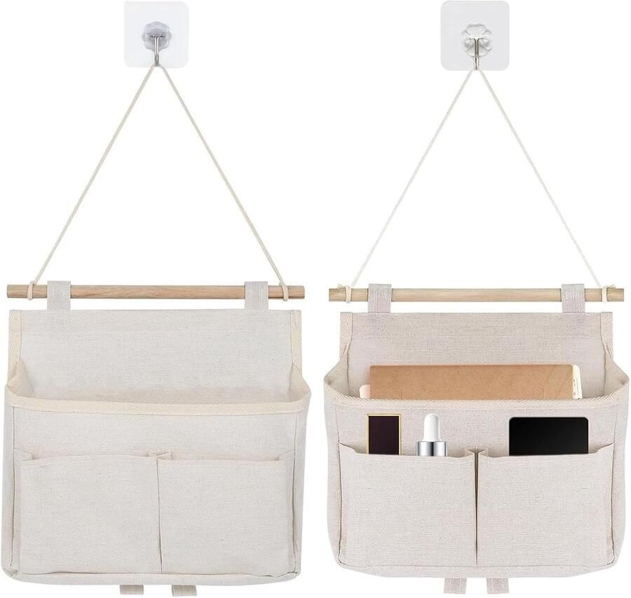 Hanging Organizer 2 Pcs Hanging Storage Bag Bathroom Linen Wall Organizer Wall Organizer met 2 Pockets en Adhesive Hook voor Thuis en Kantoor Wit